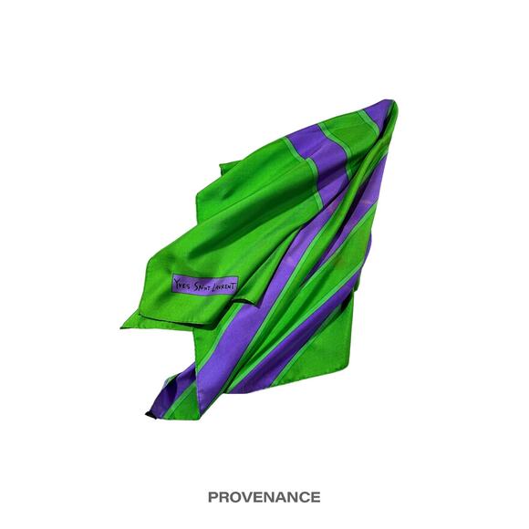 🔴 Yves Saint Laurent YSL Silk Scarf - Green/Blue 75cm - Picture 3 of 6